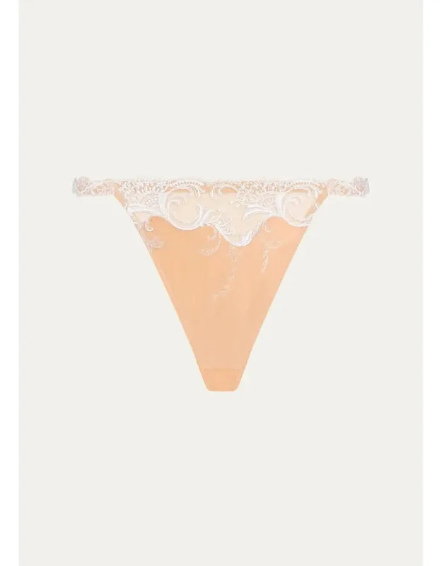 Embroidered Satin Thong