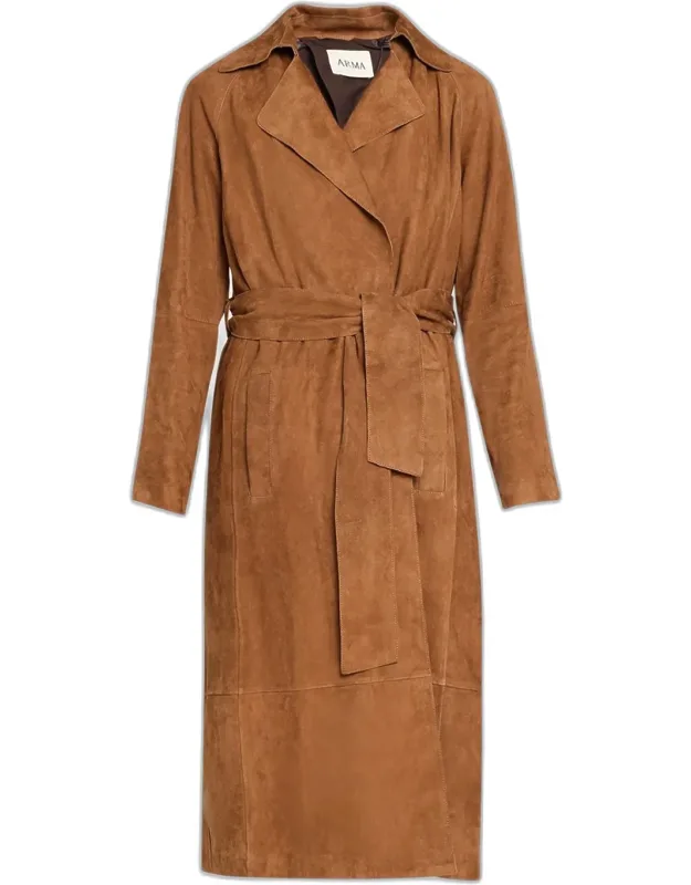 Wrap-front Lambskin Suede Coat