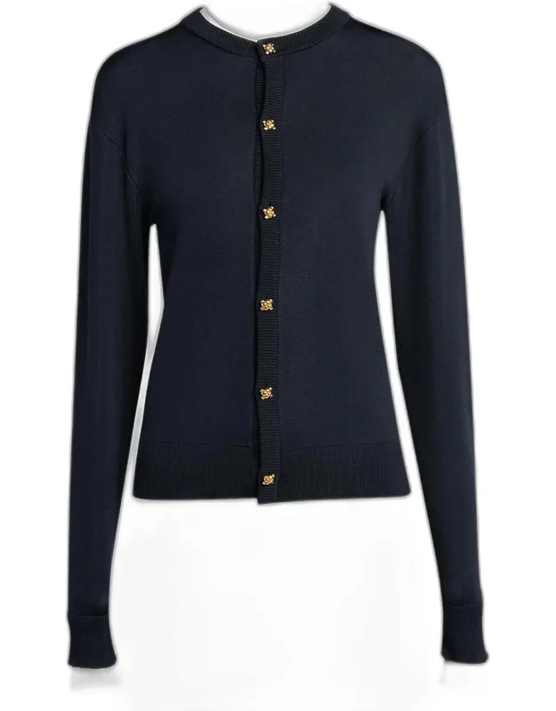 Silk Double Knit Crewneck Cardigan