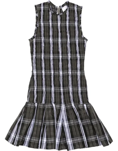 Shirred Tartan-check Mini Dress