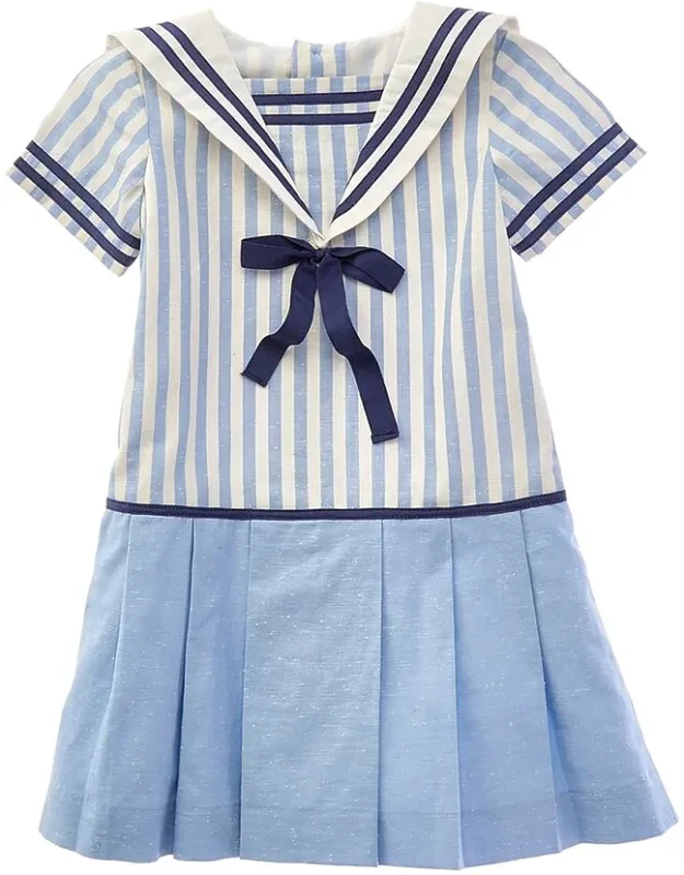 Nautical Striped Pleated Linen Dress