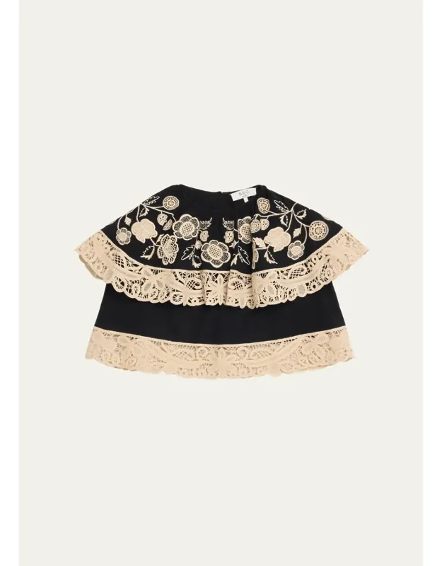 Embroidered Ruffle Blouse