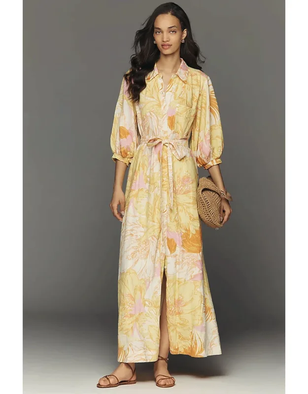 Linen Blend Maxi Shirtdress