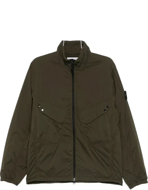 Stone Island Coat With Crinkled Texture And Logo Patch