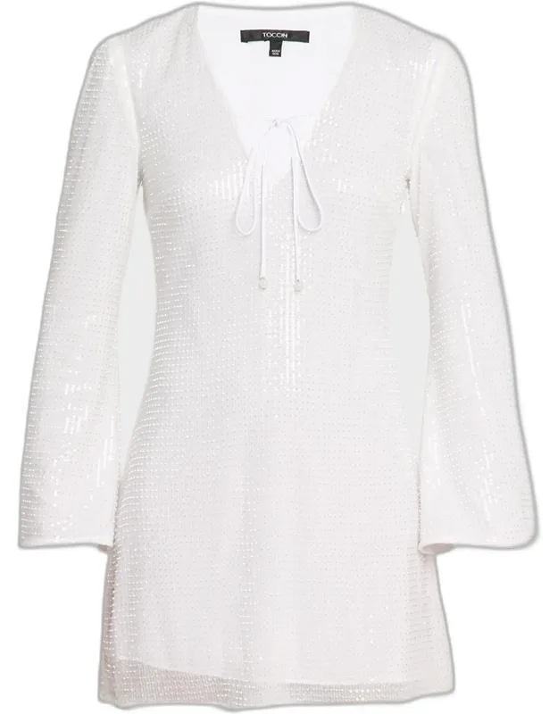 Raine Sequined Flared-sleeve Mini Dress Coverup