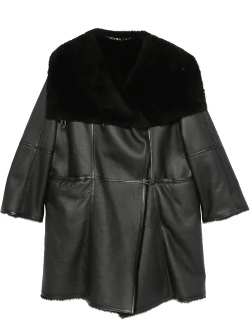 Shearling-collar Leather Coat