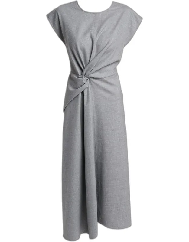 Twisted Wool Cap-sleeve Midi Dress