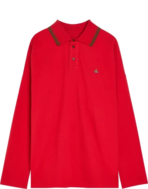 Orb-embroidered Long-sleeve Polo Shirt
