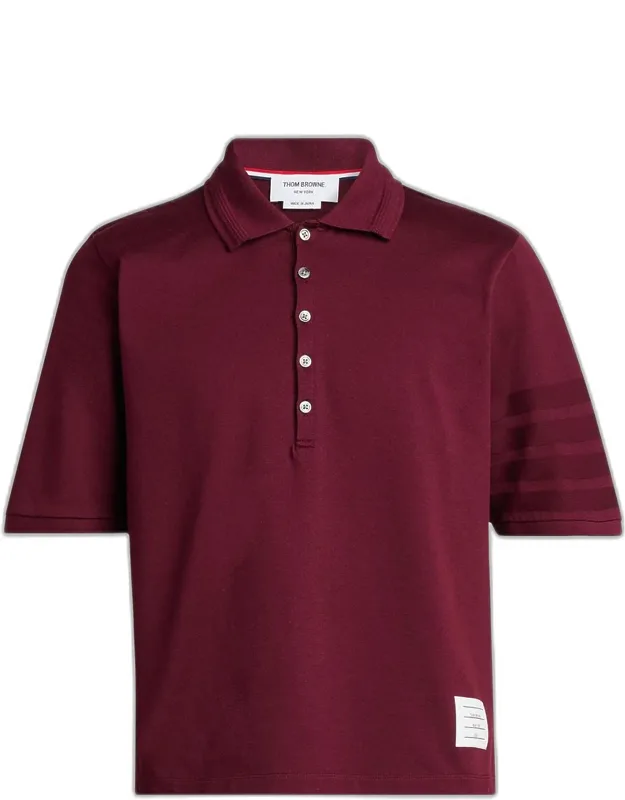 Cotton 4-bar Sleeve Name Applique Polo Shirt