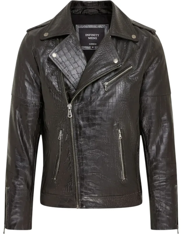 Alligator Print Embossed Biker Jacket