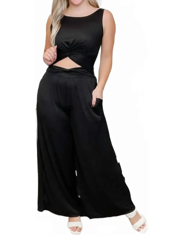 Great Timing Sleeveless Cutout Wide Leg Jumpsuit