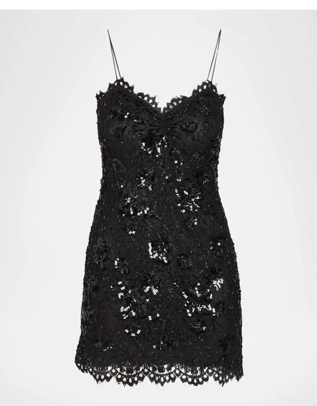 Sequined Floral Lace Mini Dress