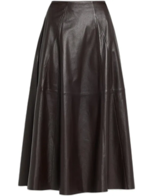 Eleni Leather A-line Midi Skirt