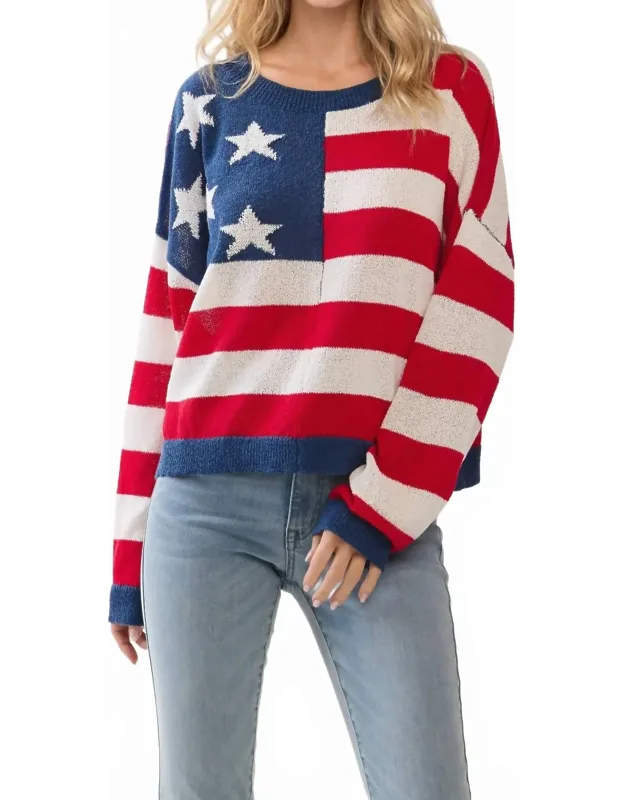 American Flag Pattern Knit Pullover Sweater