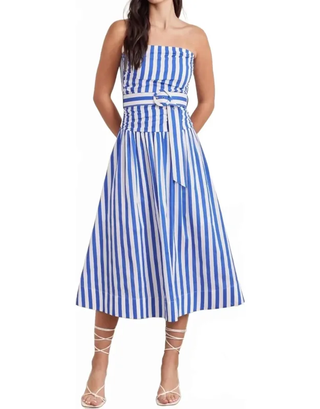 Striped Strapless Midi Dress
