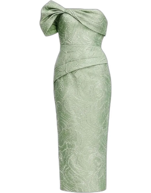 Cyprus Jacquard One-shoulder Midi Dress