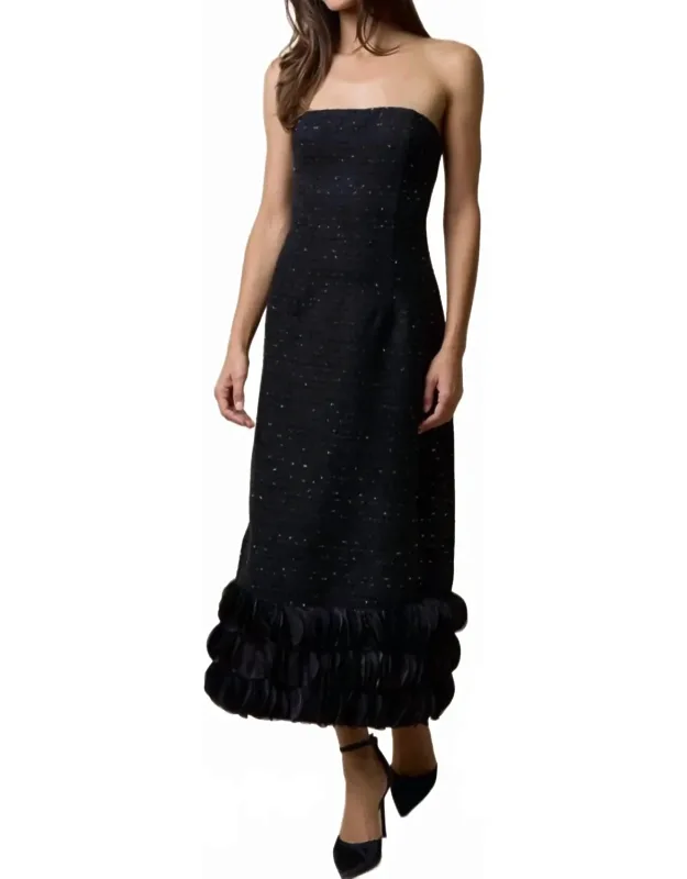 Tweed Strapless Dress With Trim