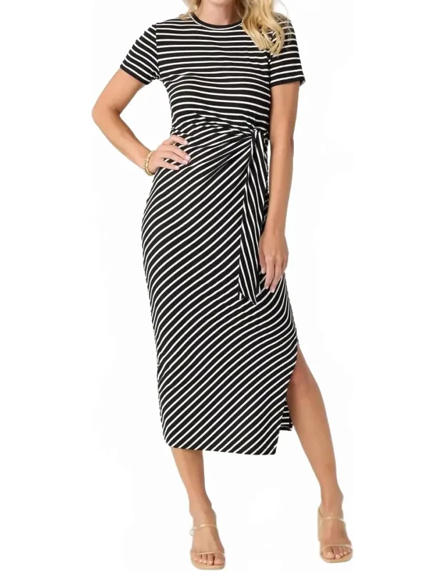 Amara Stripe Tie Waist Midi Dress
