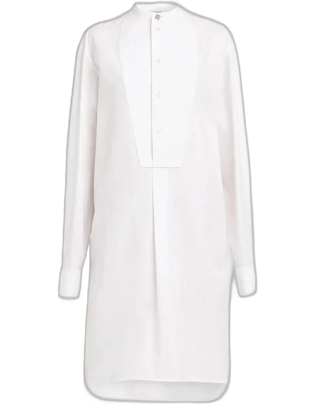 Tuxedo-bib Cotton Poplin Shirtdress