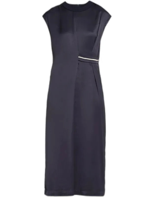 Gathered Cap-sleeve Midi Dress
