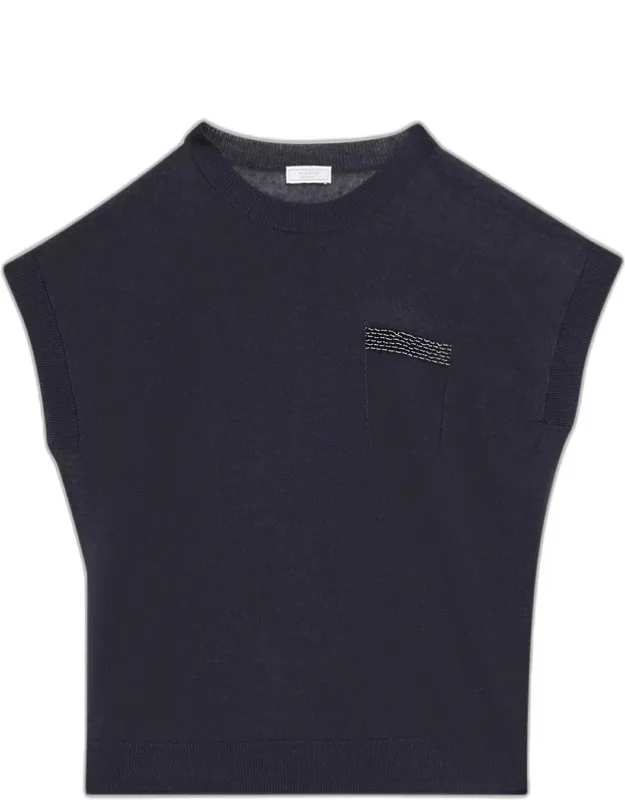Patch Pocket Cap-sleeve Sweater