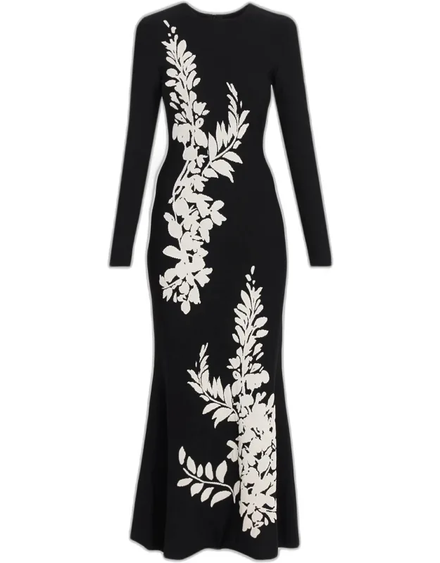 Velvet Jacquard Knit Long-sleeve Ankle Dress
