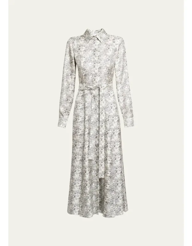 Pleated Silk Belted Midi Shirtdress