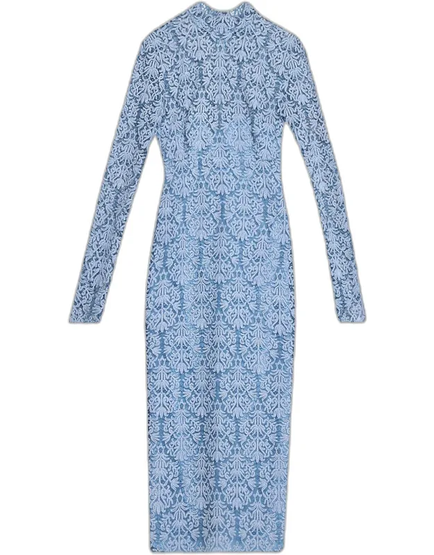 Chenille Lace Long-sleeve Midi Dress