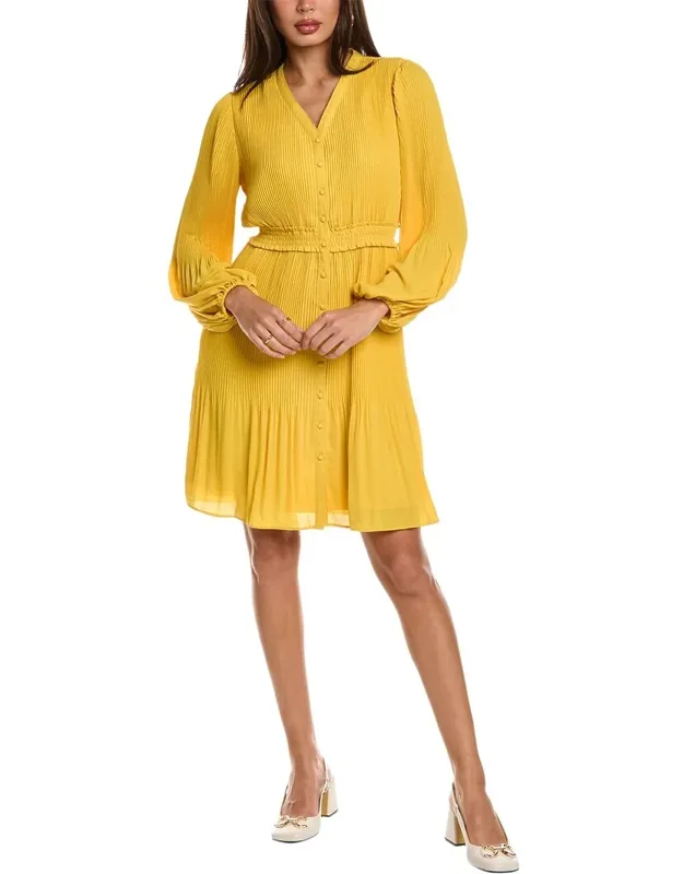 Accordion Pleated Shirtdress