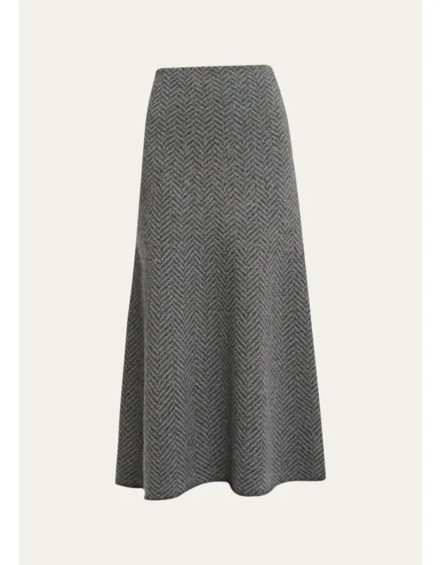 Camden Cashmere Speckled Herringbone Maxi Skirt