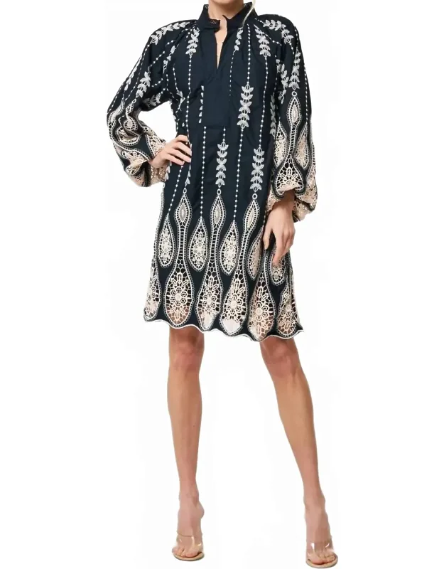 Embroidered Drip Mini Dress