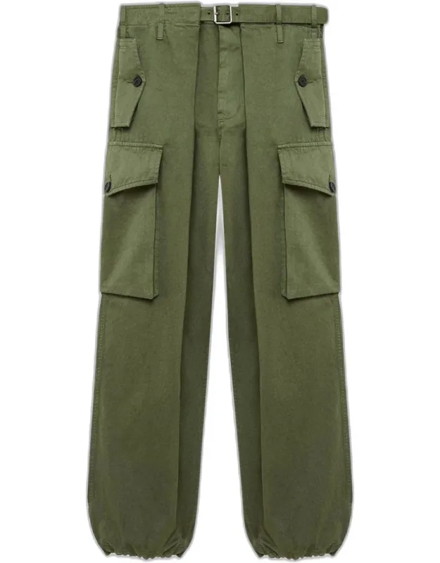 Pleated Straight-leg Cargo Trousers