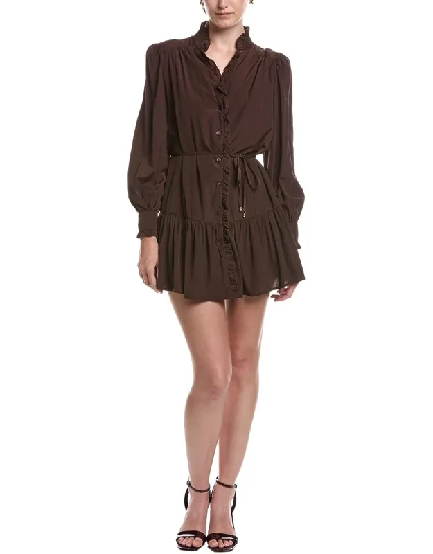 Mini Dress With Ruffle Trim And Button Cuffs