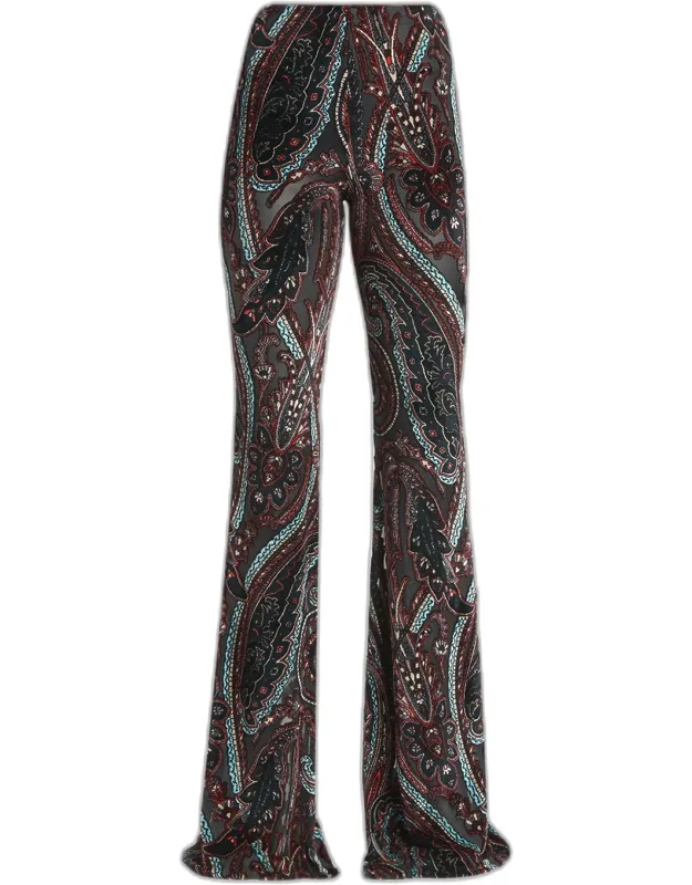 Paisley Velvet Burnout Flare Pants