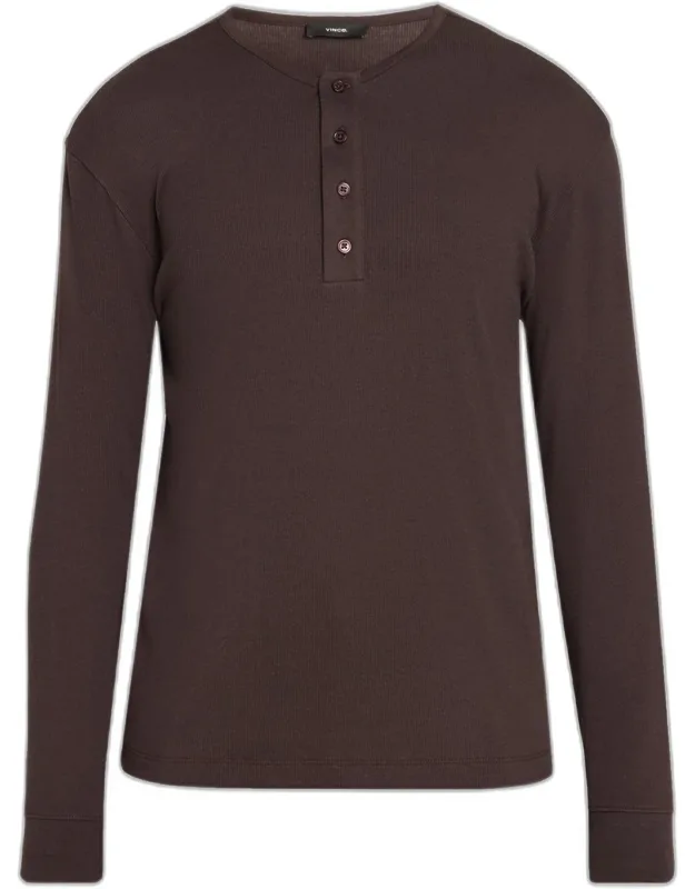 Cotton Rib Long-sleeve Henley T-shirt