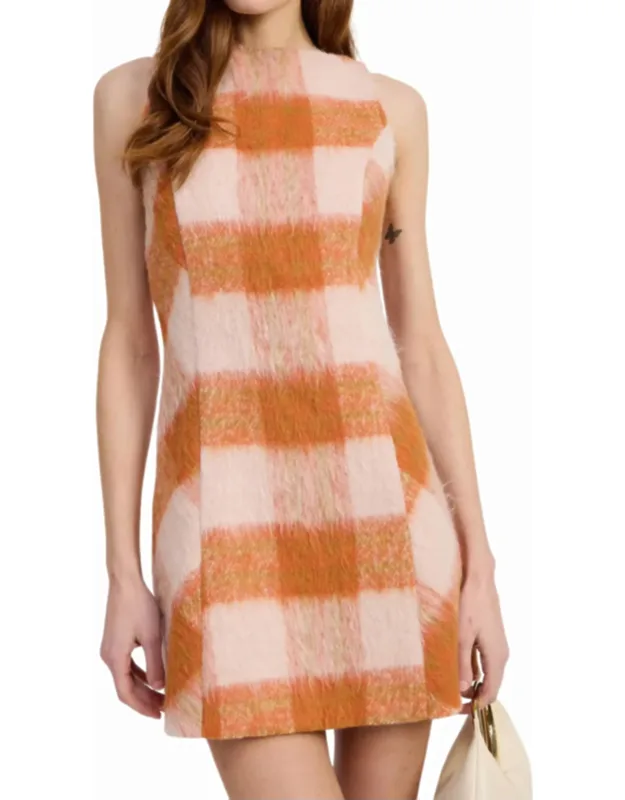 Elizabeth Mini Dress In Plaid With Sheath Silhouette And Zip Closure