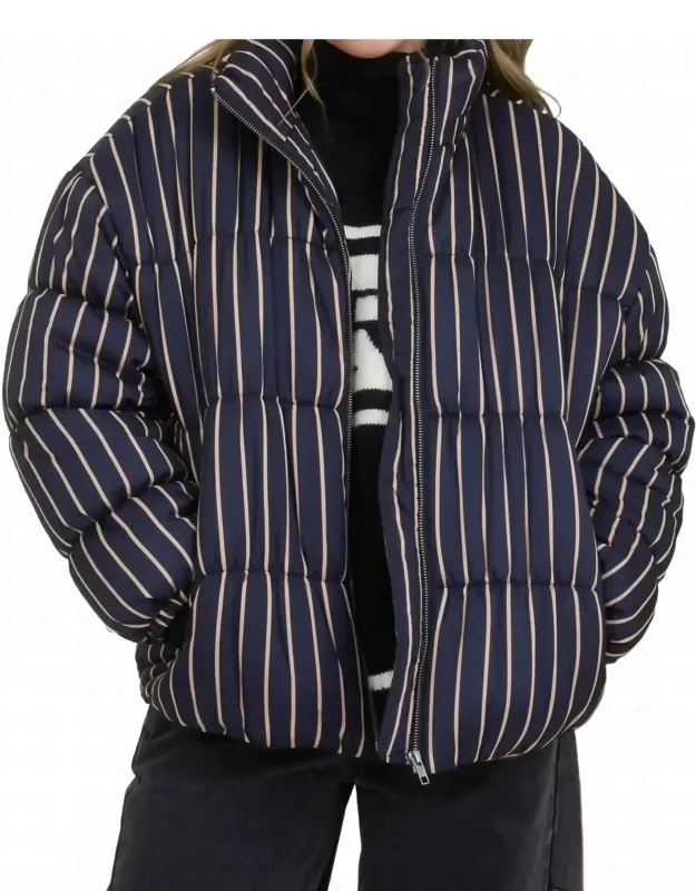 Striped High Neck Puffer Jacket