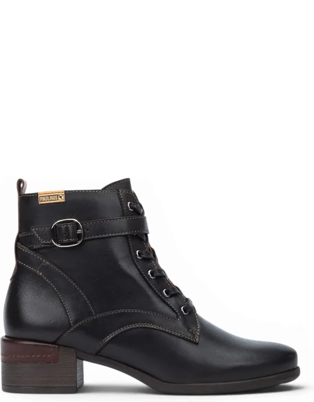 Leather Lace-up Mid-heel Ankle Boots