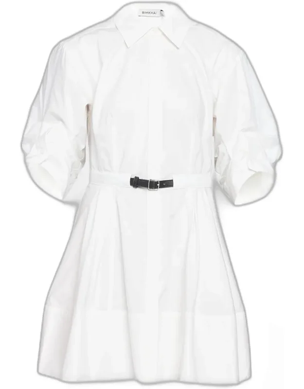 Belted Ruched Sleeve Dress
