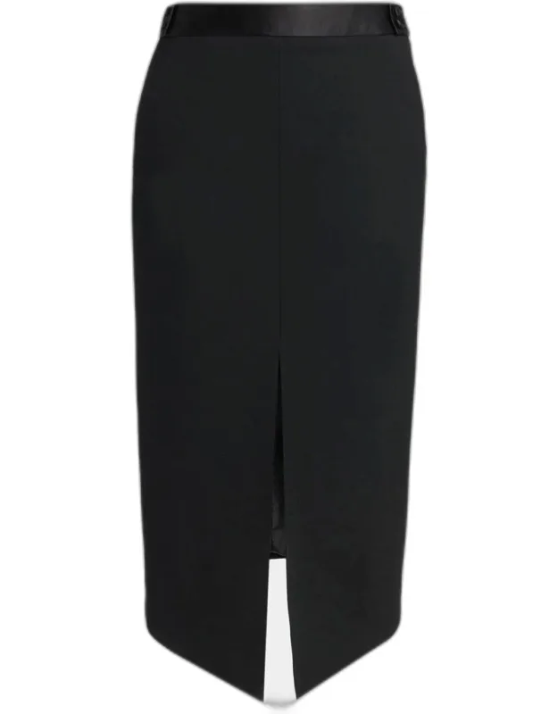 Satin-trim Wool High-low Slit Skirt
