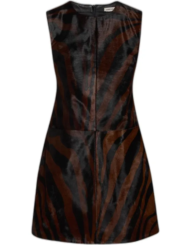 Sonoma Zebra-striped Leather Mini Dress