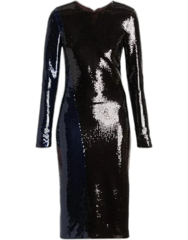 Sequined Long-sleeve Midi Dress
