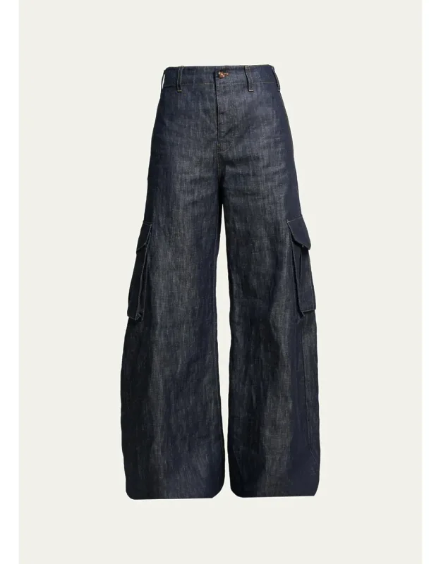 Eos Cotton-linen Sculptural Flared Cargo Pants