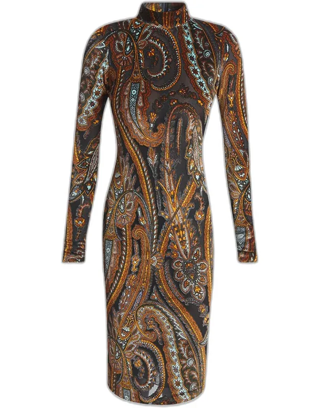 Paisley Mock-neck Dress