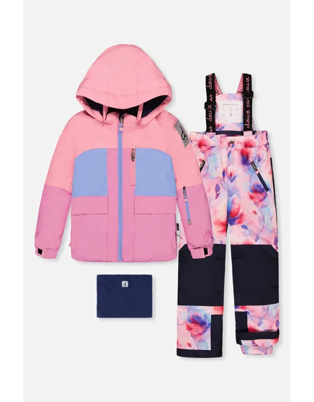 Two Piece Play Snowsuit With Watercolor Floral Print Pants