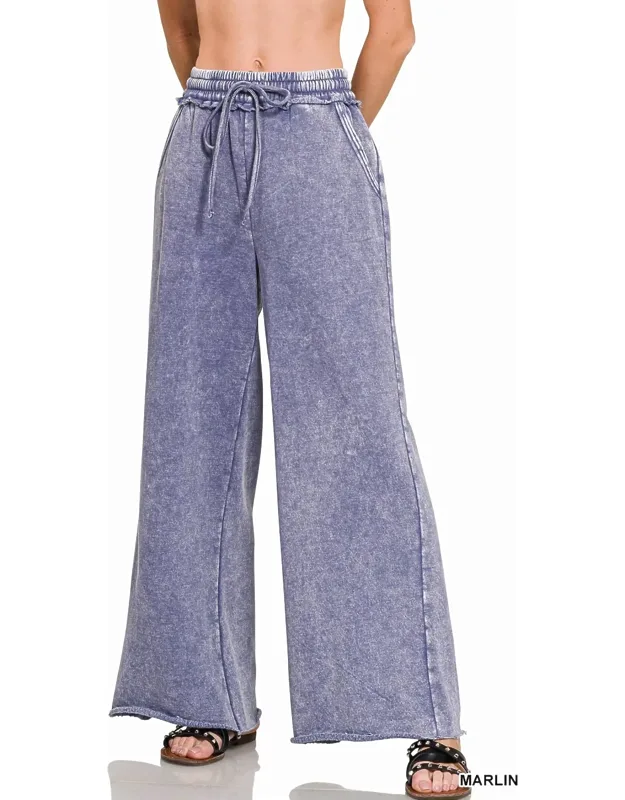 Acid Wash Fleece Palazzo Sweatpants