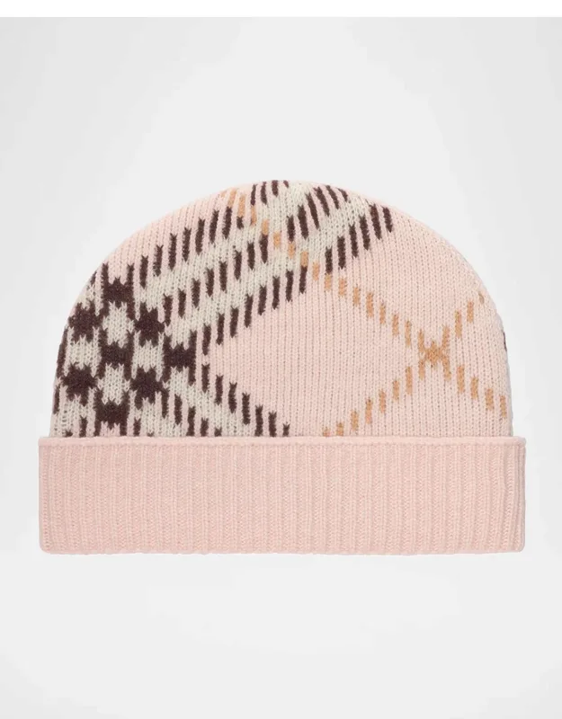Check Cashmere Knit Beanie