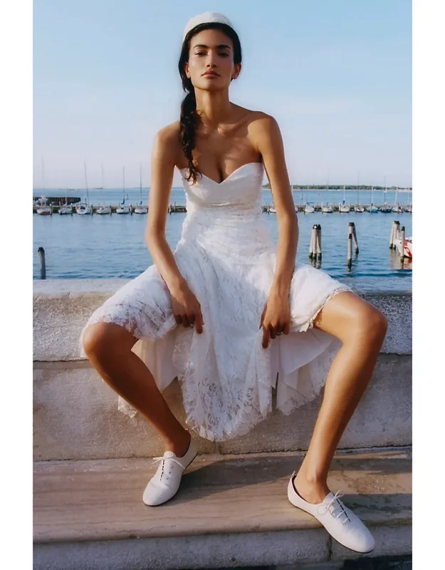 Lace Strapless Midi Dress