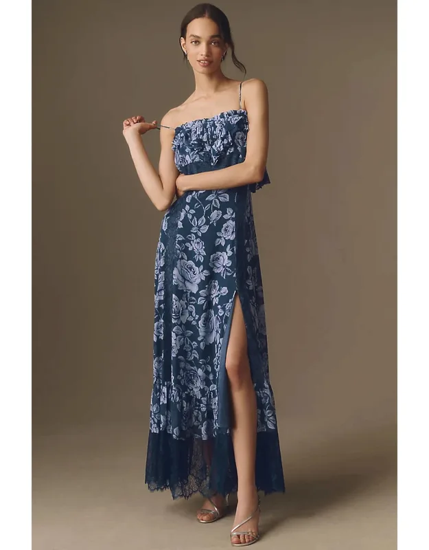 Ruffle Lace-trim Maxi Dress