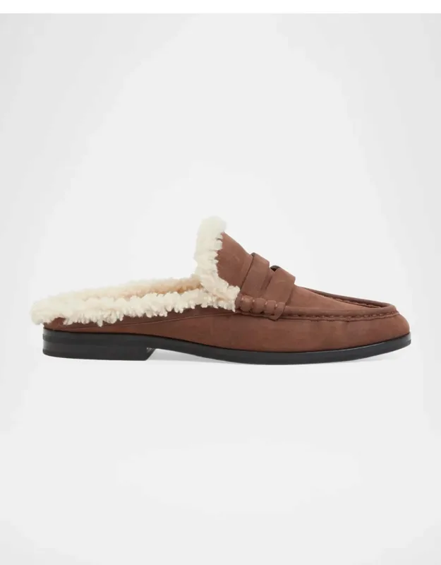 Shearling-lined Suede Loafer Mules